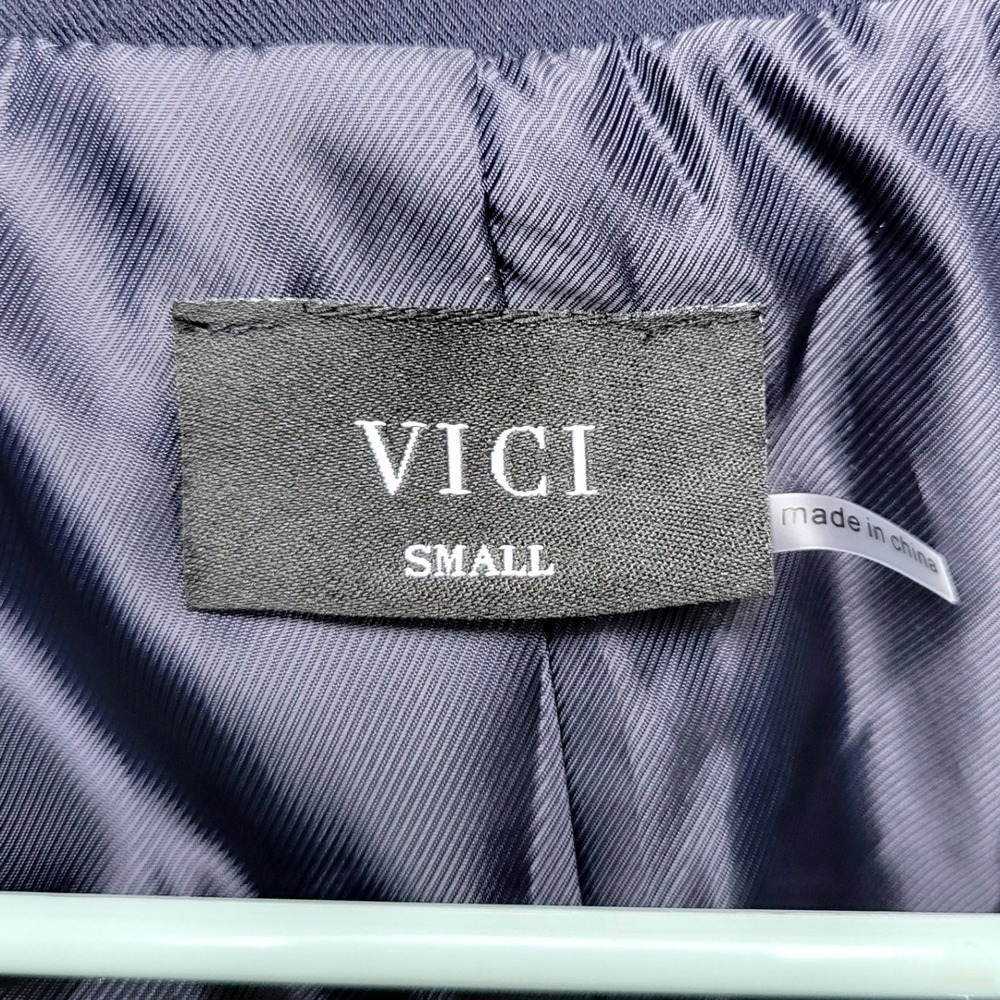 Vici Navy Blue Gold Chain Trim Blazer Cardigan Blazer Size Small Elegant Chic - Picture 10 of 11